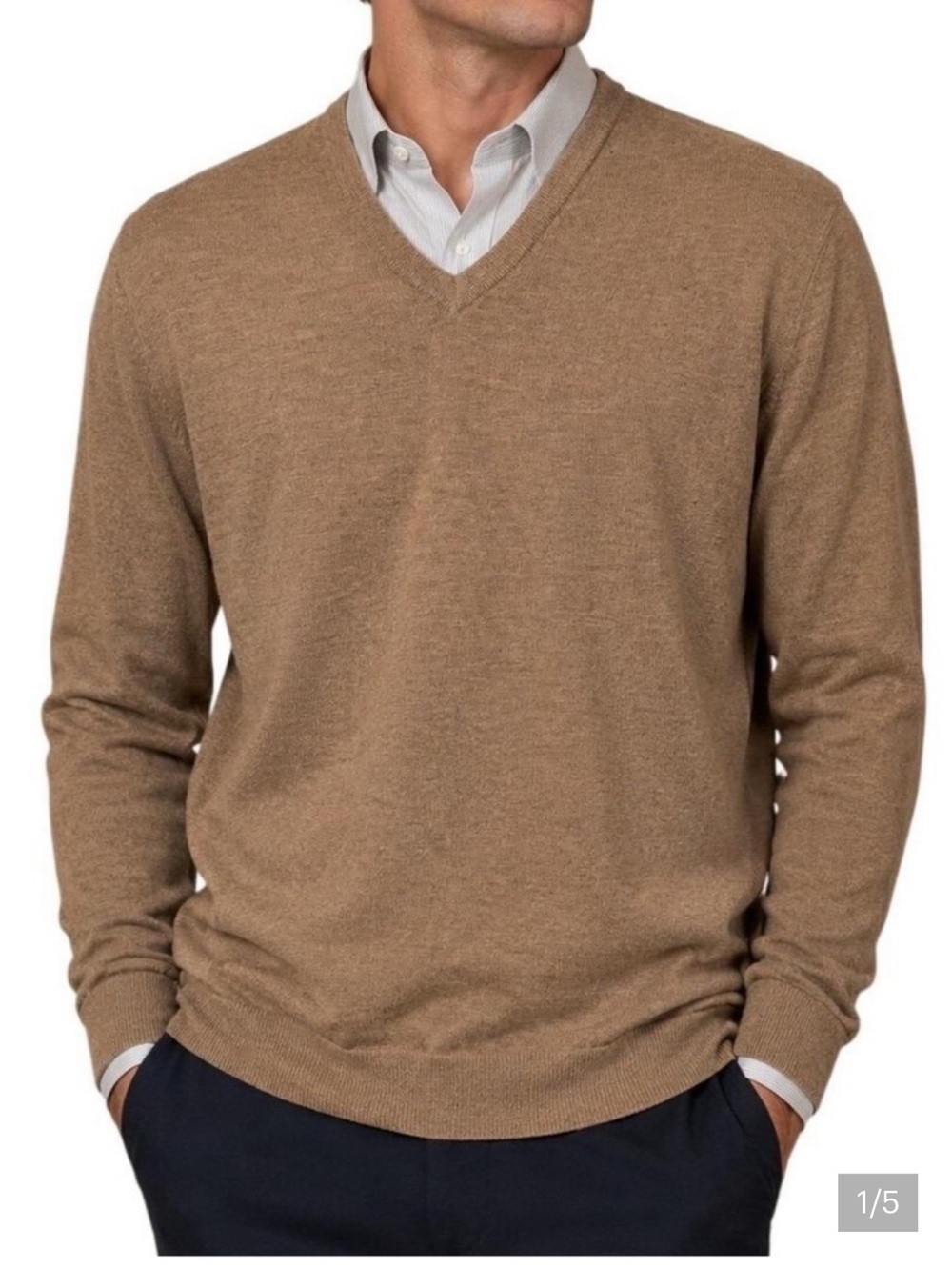 J.Crew Men’s 100% Merino Wool V-Neck Sweater Camel Tan Size L